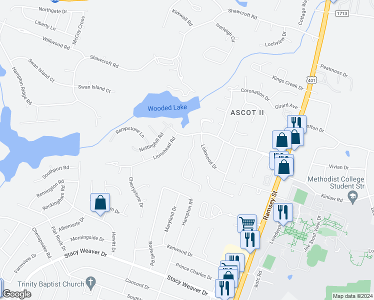 map of restaurants, bars, coffee shops, grocery stores, and more near 320 Bubble Creek Court in Fayetteville