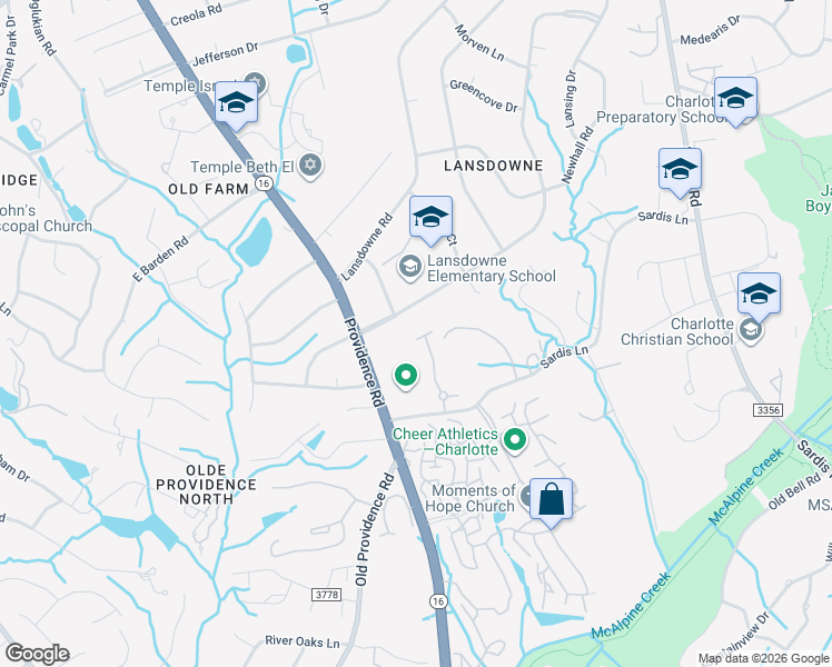 map of restaurants, bars, coffee shops, grocery stores, and more near 5404 Dunedin Lane in Charlotte
