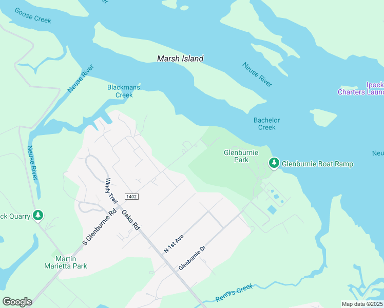 map of restaurants, bars, coffee shops, grocery stores, and more near 411 North Glenburnie Road in New Bern