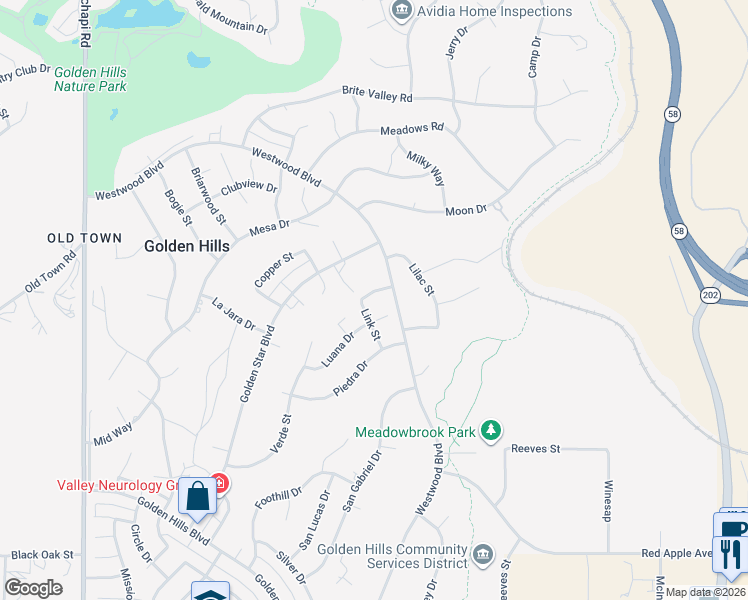 map of restaurants, bars, coffee shops, grocery stores, and more near 19711 Luana Drive in Tehachapi