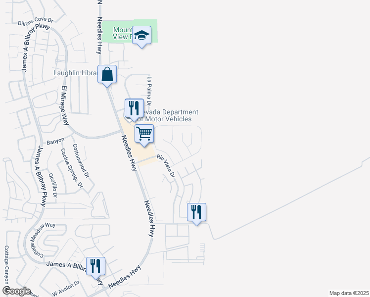 map of restaurants, bars, coffee shops, grocery stores, and more near 3098 South Leandro Court in Laughlin