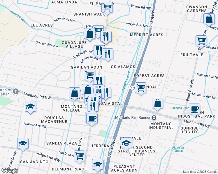 map of restaurants, bars, coffee shops, grocery stores, and more near 306 Sandia Road Northwest in Albuquerque