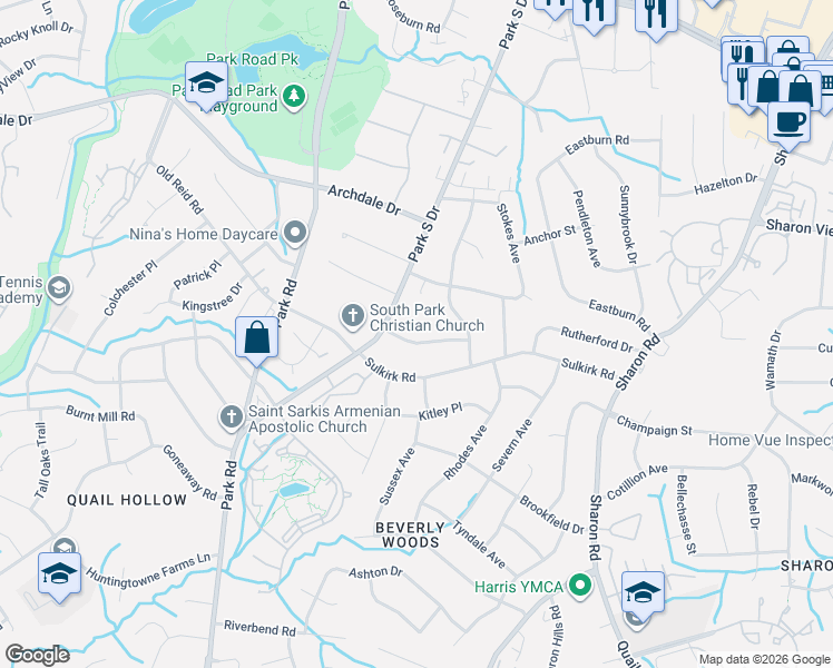 map of restaurants, bars, coffee shops, grocery stores, and more near in Charlotte