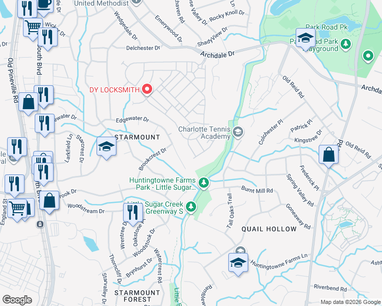 map of restaurants, bars, coffee shops, grocery stores, and more near 2560 Royal York Avenue in Charlotte