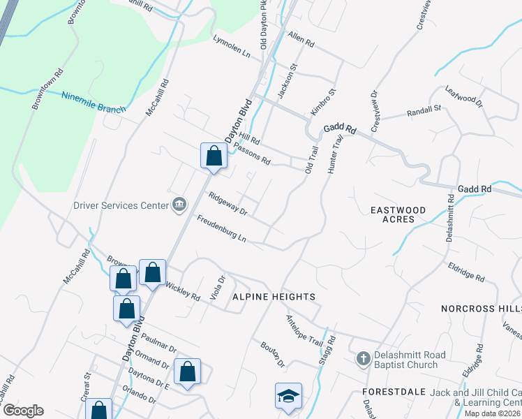 map of restaurants, bars, coffee shops, grocery stores, and more near 5002 Charles Avenue in Chattanooga