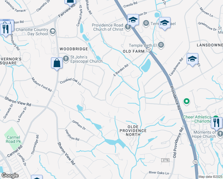 map of restaurants, bars, coffee shops, grocery stores, and more near 1602 East Barden Road in Charlotte
