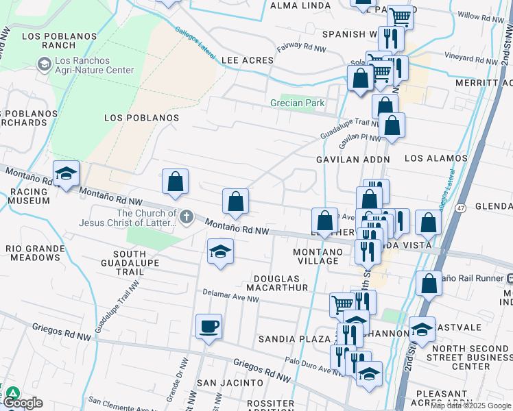 map of restaurants, bars, coffee shops, grocery stores, and more near 634 Gene Avenue Northwest in Albuquerque