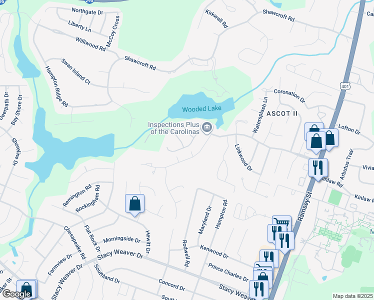 map of restaurants, bars, coffee shops, grocery stores, and more near 3243 Nottinghill Road in Fayetteville