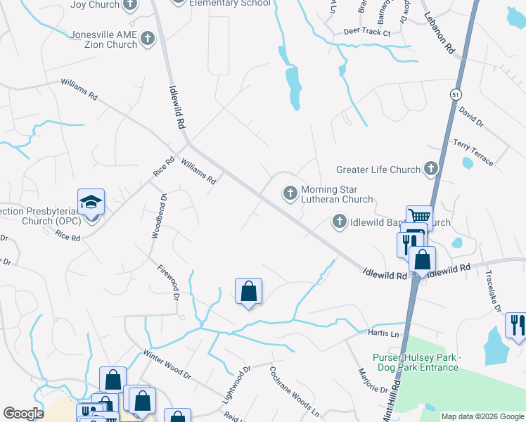 map of restaurants, bars, coffee shops, grocery stores, and more near 3416 Mikelynn Dr in Matthews