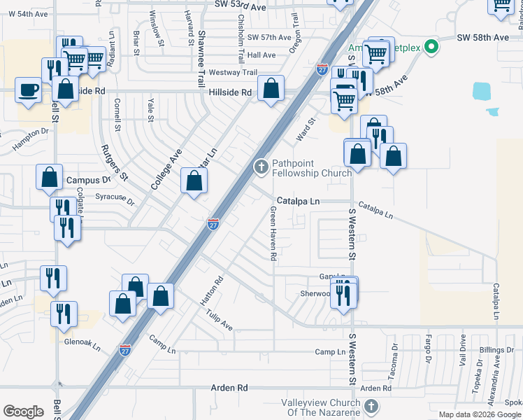 map of restaurants, bars, coffee shops, grocery stores, and more near 6701-6703 Hatton Rd in Amarillo
