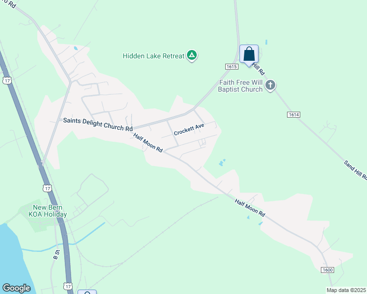 map of restaurants, bars, coffee shops, grocery stores, and more near 202 James Arthur Avenue in New Bern