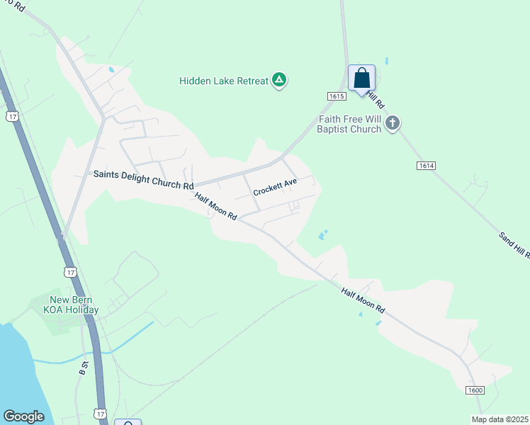 map of restaurants, bars, coffee shops, grocery stores, and more near 202 James Arthur Avenue in New Bern