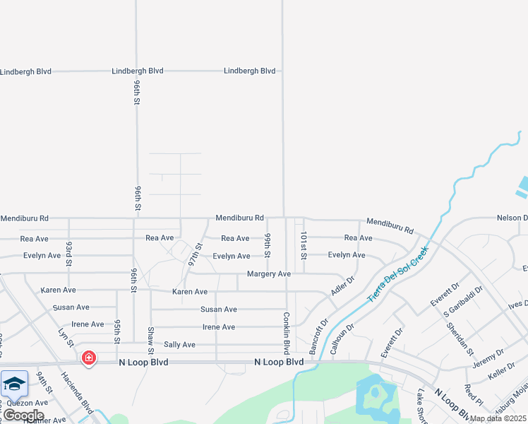 map of restaurants, bars, coffee shops, grocery stores, and more near 9947 Mendiburu Road in California City