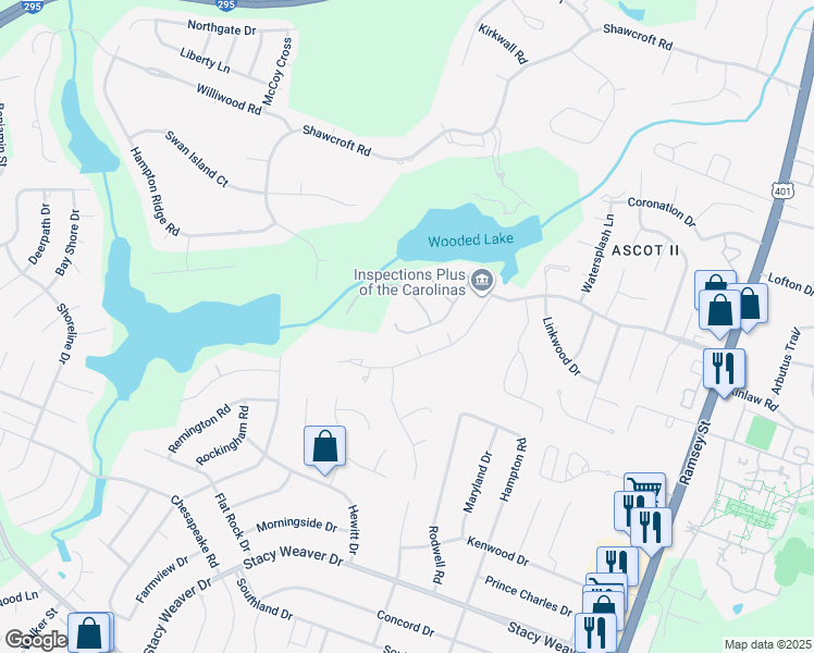 map of restaurants, bars, coffee shops, grocery stores, and more near 3258 Nottinghill Road in Fayetteville