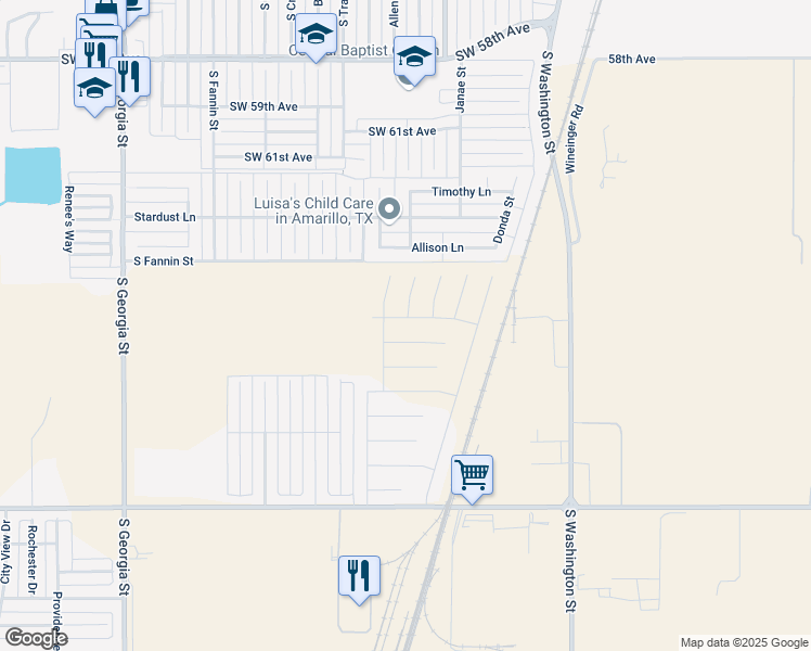 map of restaurants, bars, coffee shops, grocery stores, and more near 1509 Allison Lane in Amarillo