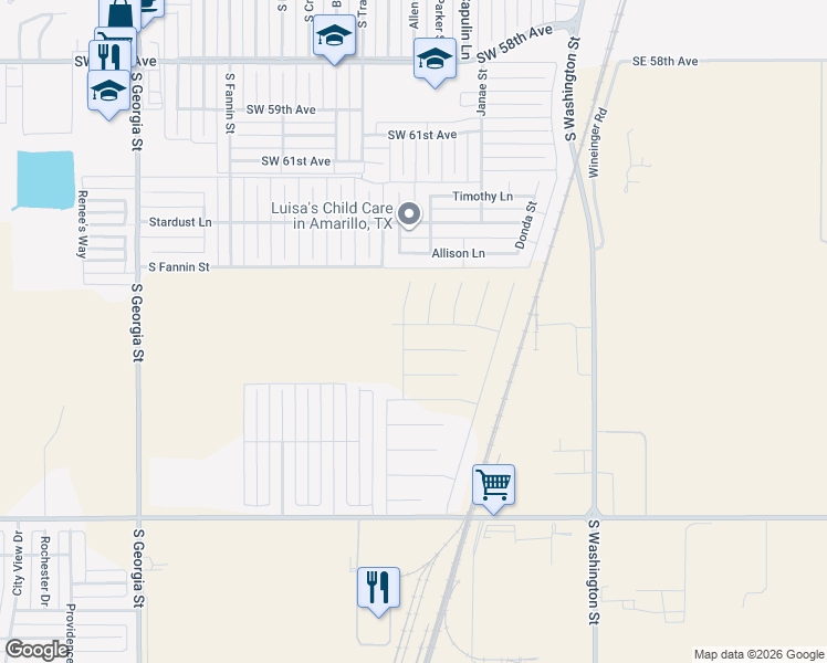 map of restaurants, bars, coffee shops, grocery stores, and more near 6313 Travis Street in Amarillo
