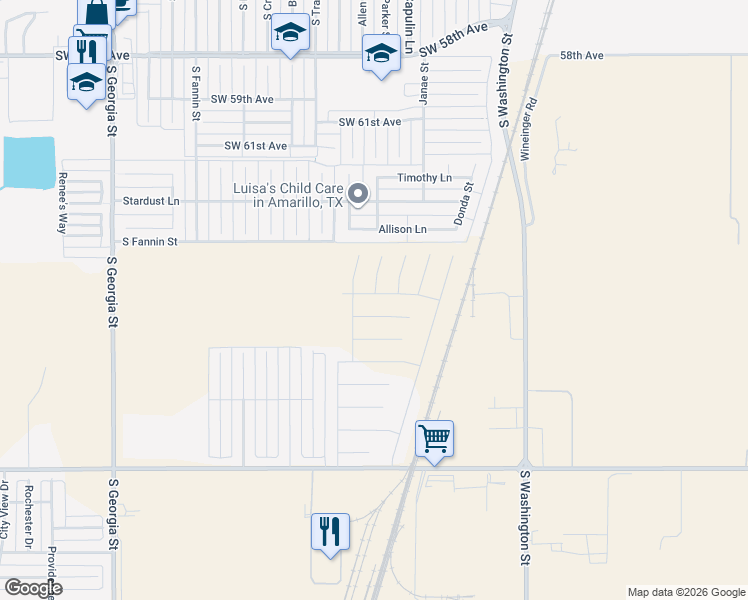 map of restaurants, bars, coffee shops, grocery stores, and more near 1509 Allison Lane in Amarillo