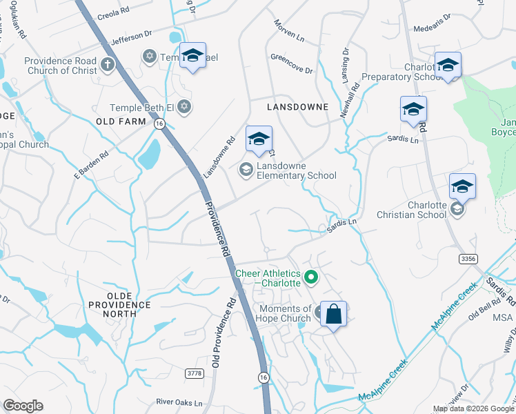 map of restaurants, bars, coffee shops, grocery stores, and more near 5404 Dunedin Lane in Charlotte