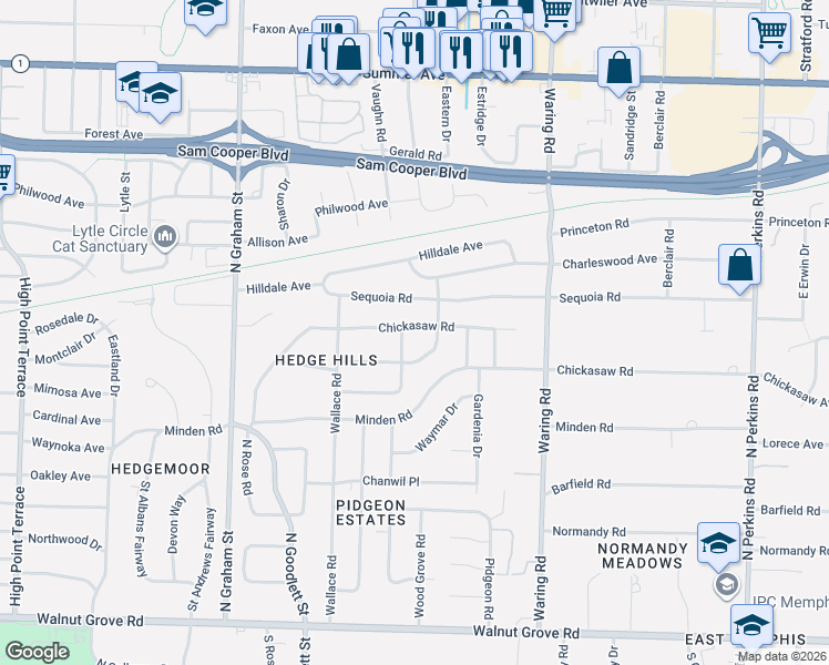 map of restaurants, bars, coffee shops, grocery stores, and more near 329 Belhaven Street in Memphis