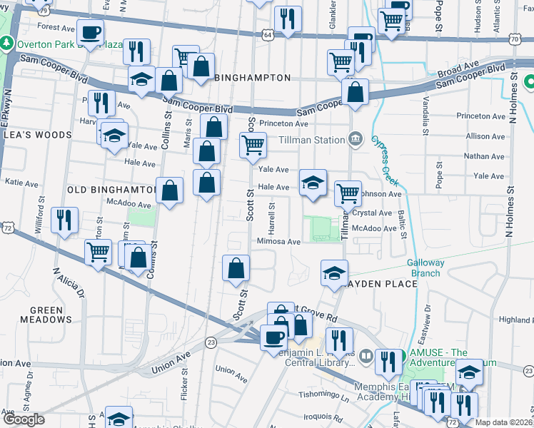 map of restaurants, bars, coffee shops, grocery stores, and more near 298 Scott Street in Memphis