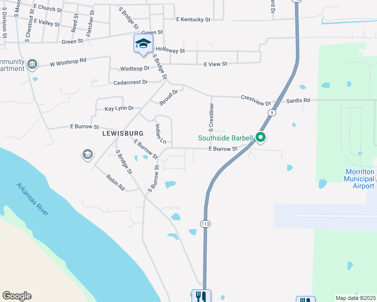 map of restaurants, bars, coffee shops, grocery stores, and more near 900 East Burrow Street in Morrilton