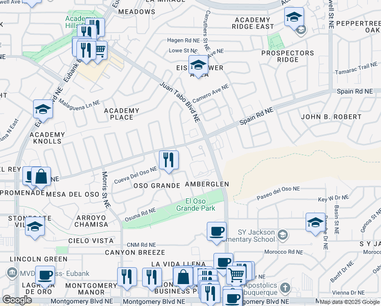 map of restaurants, bars, coffee shops, grocery stores, and more near Molokai Street Northeast in Albuquerque