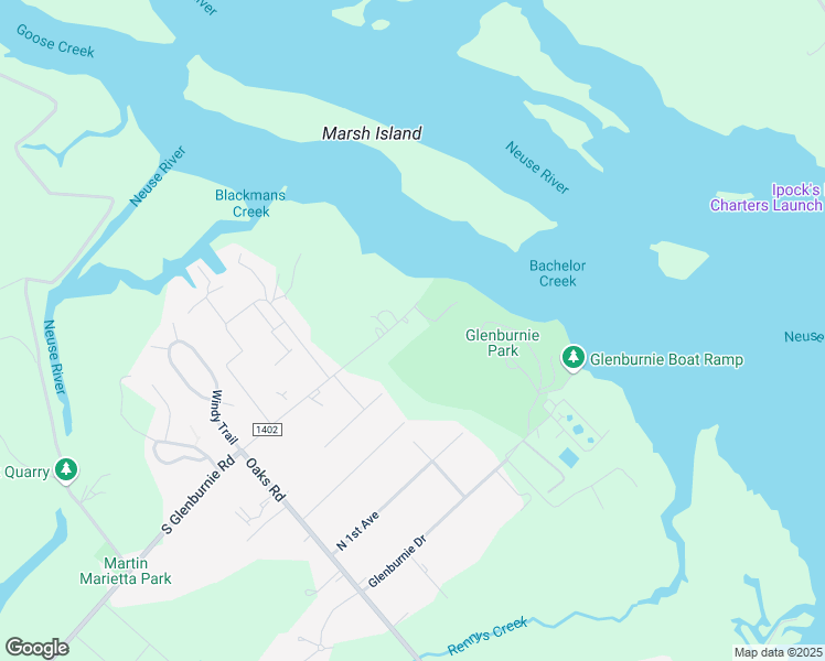 map of restaurants, bars, coffee shops, grocery stores, and more near 415 North Glenburnie Road in New Bern
