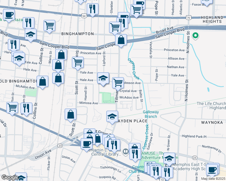 map of restaurants, bars, coffee shops, grocery stores, and more near 317 Tillman Street in Memphis
