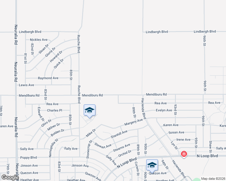 map of restaurants, bars, coffee shops, grocery stores, and more near Mendiburu Road in California City