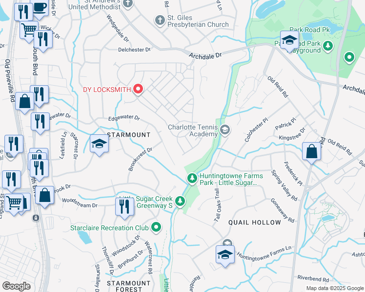 map of restaurants, bars, coffee shops, grocery stores, and more near 2560 Royal York Avenue in Charlotte