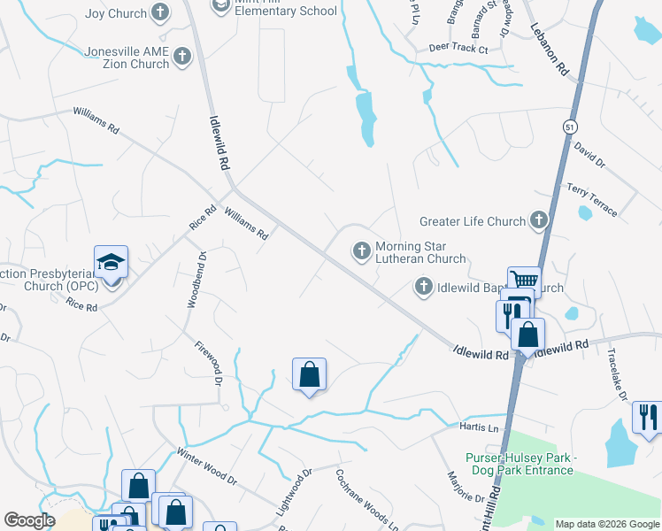 map of restaurants, bars, coffee shops, grocery stores, and more near 3416 Mikelynn Drive in Matthews