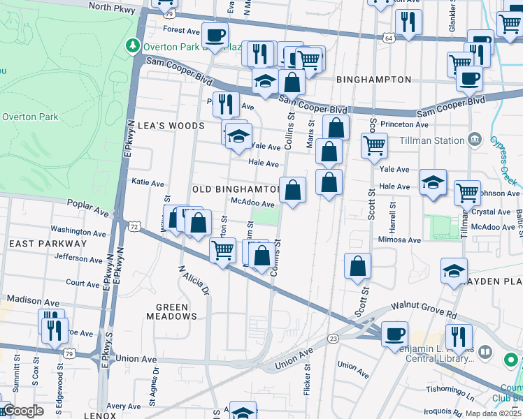 map of restaurants, bars, coffee shops, grocery stores, and more near 207 Collins Street in Memphis