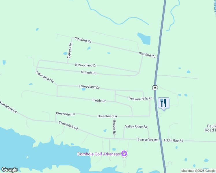 map of restaurants, bars, coffee shops, grocery stores, and more near 18 South Woodland Drive in Conway