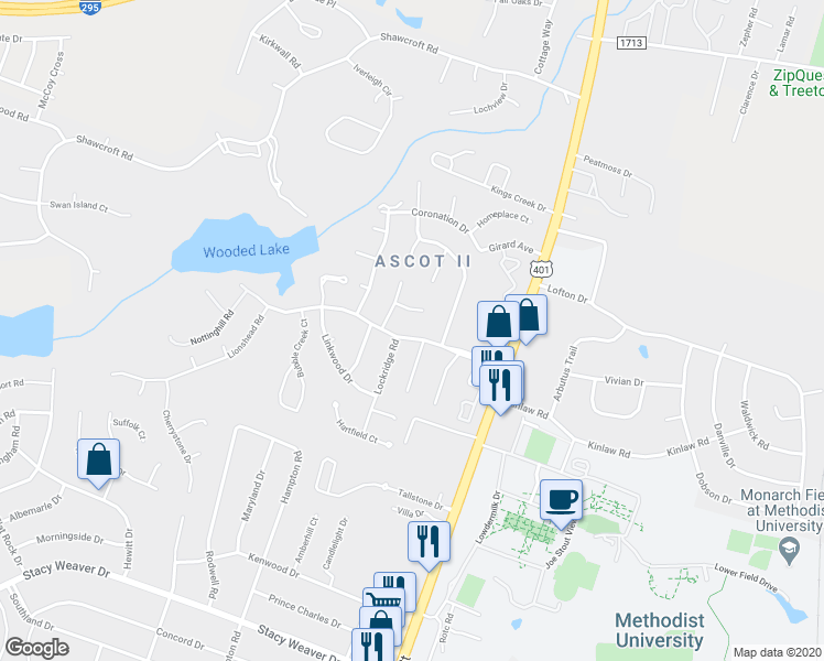 map of restaurants, bars, coffee shops, grocery stores, and more near 140 Ridgeway Drive in Fayetteville