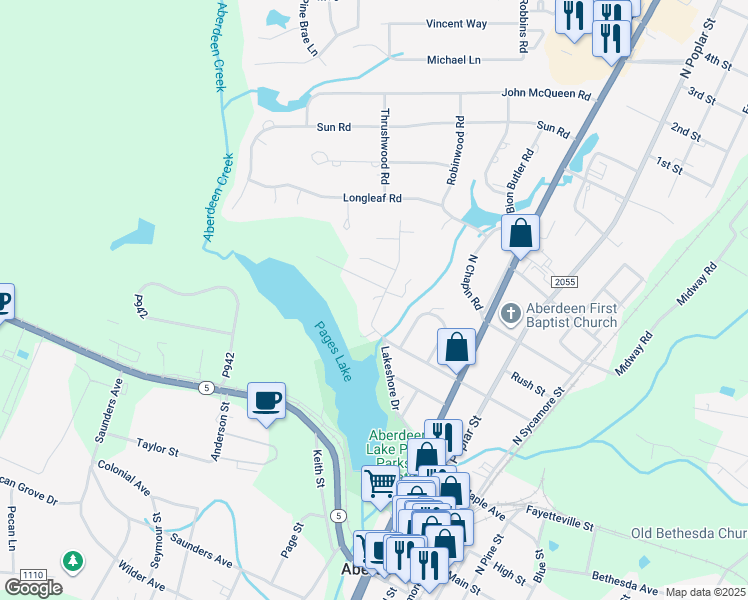 map of restaurants, bars, coffee shops, grocery stores, and more near 507 Thomas Avenue in Aberdeen