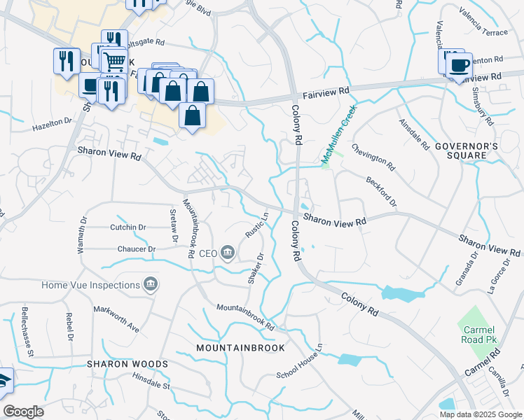 map of restaurants, bars, coffee shops, grocery stores, and more near 2943 Shaker Drive in Charlotte