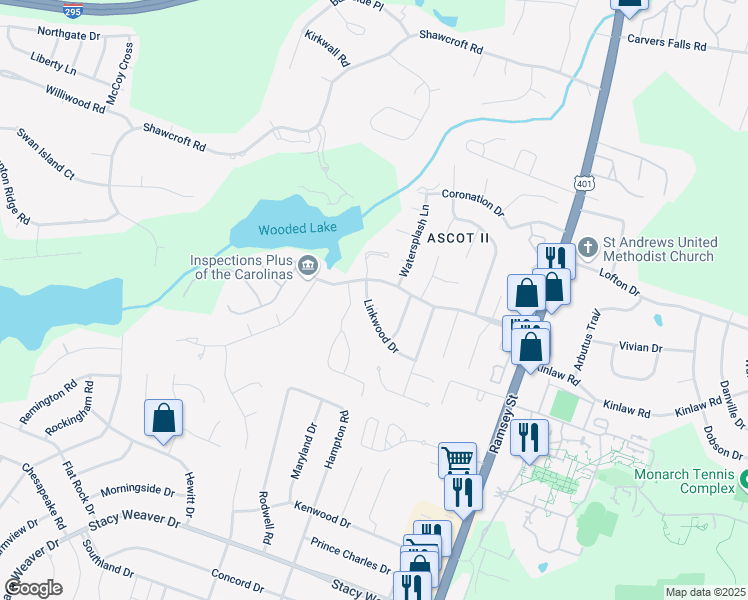 map of restaurants, bars, coffee shops, grocery stores, and more near 205 Hartshorne Court in Fayetteville