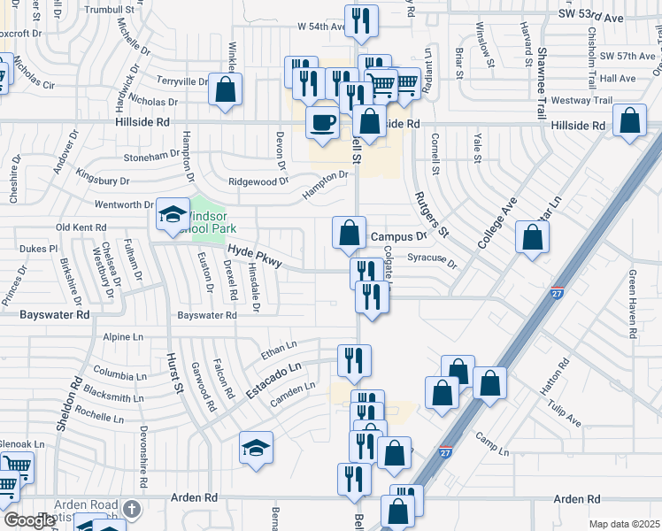 map of restaurants, bars, coffee shops, grocery stores, and more near 6319 Mayer Court in Amarillo
