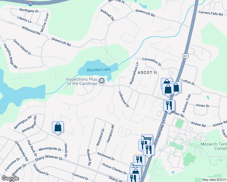 map of restaurants, bars, coffee shops, grocery stores, and more near 320 Bubble Creek Court in Fayetteville