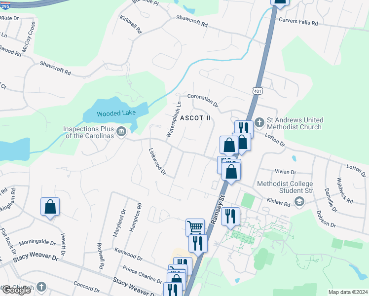 map of restaurants, bars, coffee shops, grocery stores, and more near 144 Ridgeway Drive in Fayetteville
