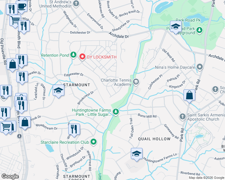 map of restaurants, bars, coffee shops, grocery stores, and more near 2560 Royal York Avenue in Charlotte