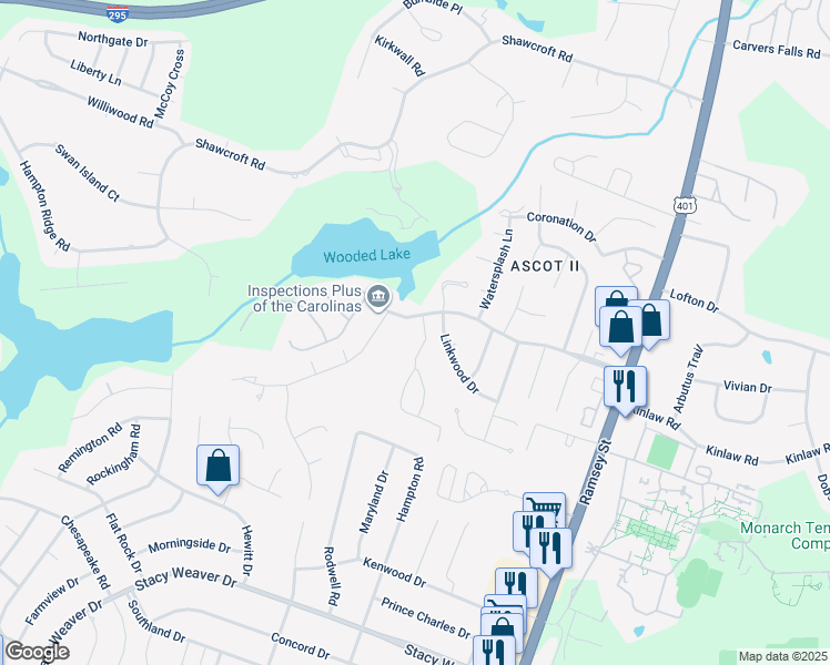 map of restaurants, bars, coffee shops, grocery stores, and more near 302 Bubble Creek Court in Fayetteville