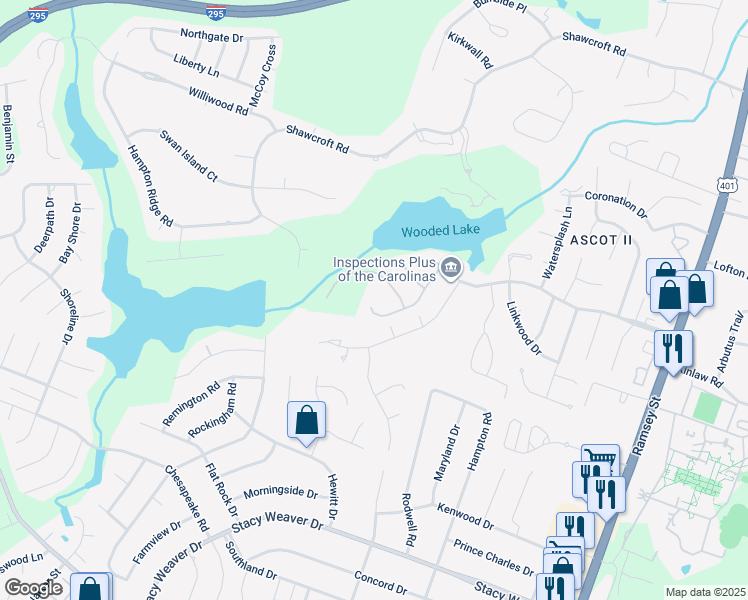 map of restaurants, bars, coffee shops, grocery stores, and more near 3266 Nottinghill Road in Fayetteville