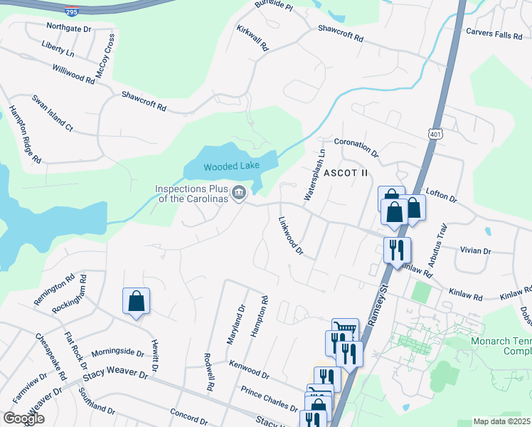 map of restaurants, bars, coffee shops, grocery stores, and more near 320 Bubble Creek Court in Fayetteville