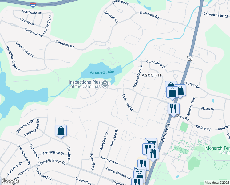 map of restaurants, bars, coffee shops, grocery stores, and more near 300 Bubble Creek Court in Fayetteville