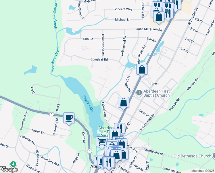 map of restaurants, bars, coffee shops, grocery stores, and more near 115 Fowler Place in Aberdeen