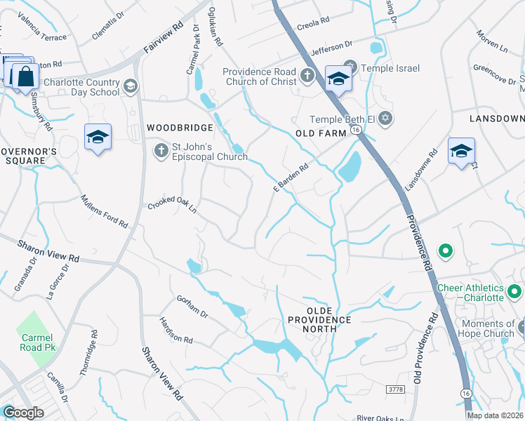 map of restaurants, bars, coffee shops, grocery stores, and more near 1809 Wandering Way Drive in Charlotte