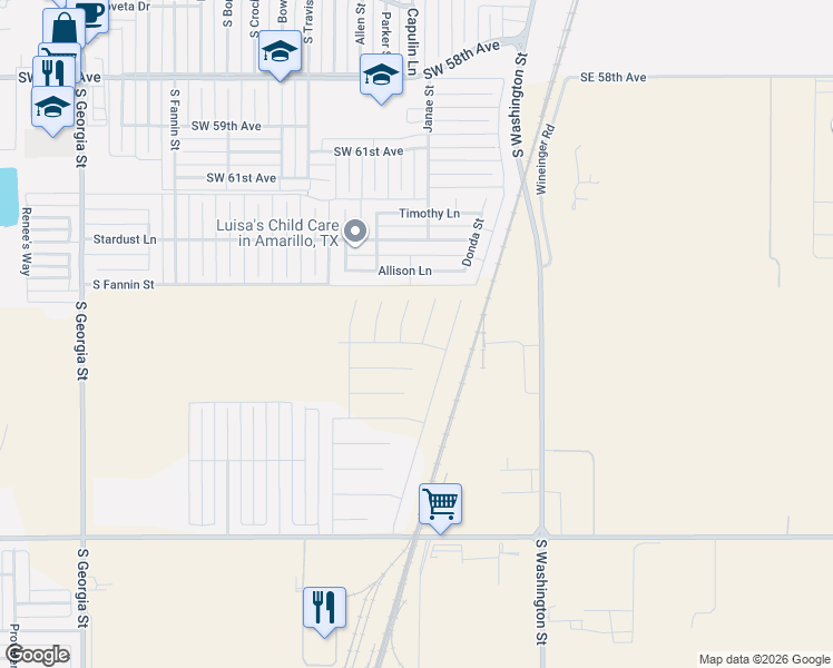 map of restaurants, bars, coffee shops, grocery stores, and more near 1415 Allison Lane in Amarillo