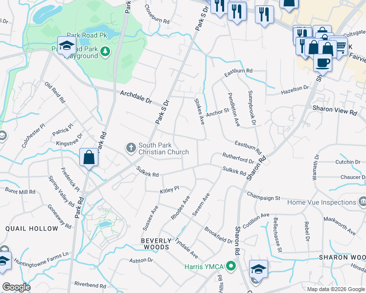 map of restaurants, bars, coffee shops, grocery stores, and more near 3835 Stokes Avenue in Charlotte