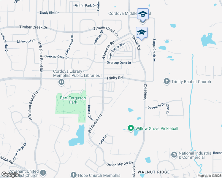 map of restaurants, bars, coffee shops, grocery stores, and more near 592 West Ashley Glen Circle in Memphis